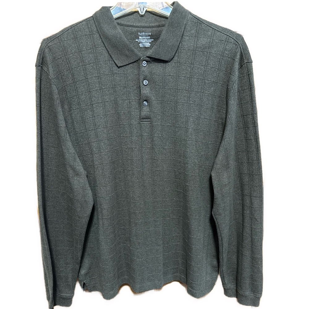 Men’s 2XL Van Heusen Wrinkle Free Long Sleeve Polo Pullover Olive Green Shirt